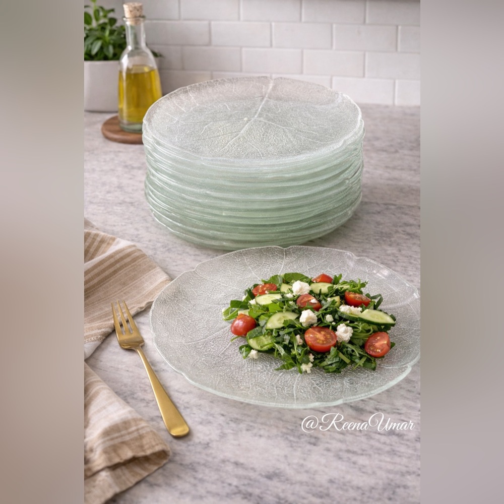 Arcoroc Aspen Leaf Glass Plates – Set of 7 (10.8”) | Made in France
